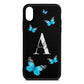 Blue Butterflies with Initial and Name Black Saffiano Leather iPhone Xs Case
