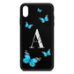 Blue Butterflies with Initial and Name Black Saffiano Leather iPhone Xs Max Case