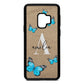 Blue Butterflies with Initial and Name Gold Pebble Leather Samsung S9 Case