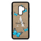 Blue Butterflies with Initial and Name Gold Pebble Leather Samsung S9 Plus Case