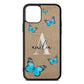 Blue Butterflies with Initial and Name Gold Pebble Leather iPhone 11 Case