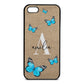 Blue Butterflies with Initial and Name Gold Pebble Leather iPhone 5 Case