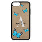 Blue Butterflies with Initial and Name Gold Pebble Leather iPhone 8 Plus Case