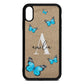Blue Butterflies with Initial and Name Gold Pebble Leather iPhone Xr Case