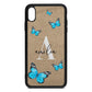 Blue Butterflies with Initial and Name Gold Pebble Leather iPhone Xs Max Case