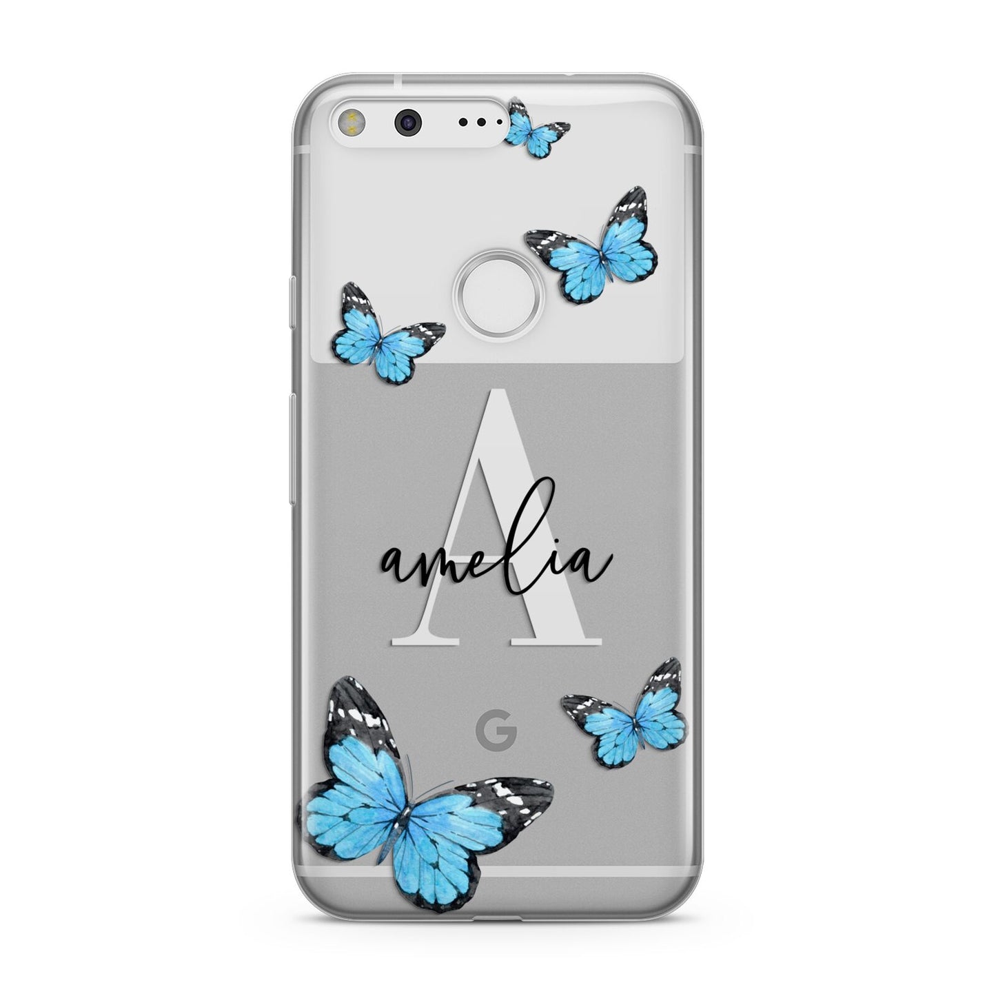Blue Butterflies with Initial and Name Google Pixel Case