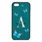 Blue Butterflies with Initial and Name Green Pebble Leather iPhone 5 Case
