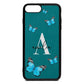 Blue Butterflies with Initial and Name Green Pebble Leather iPhone 8 Plus Case