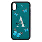 Blue Butterflies with Initial and Name Green Pebble Leather iPhone Xr Case
