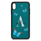 Blue Butterflies with Initial and Name Green Pebble Leather iPhone Xs Max Case