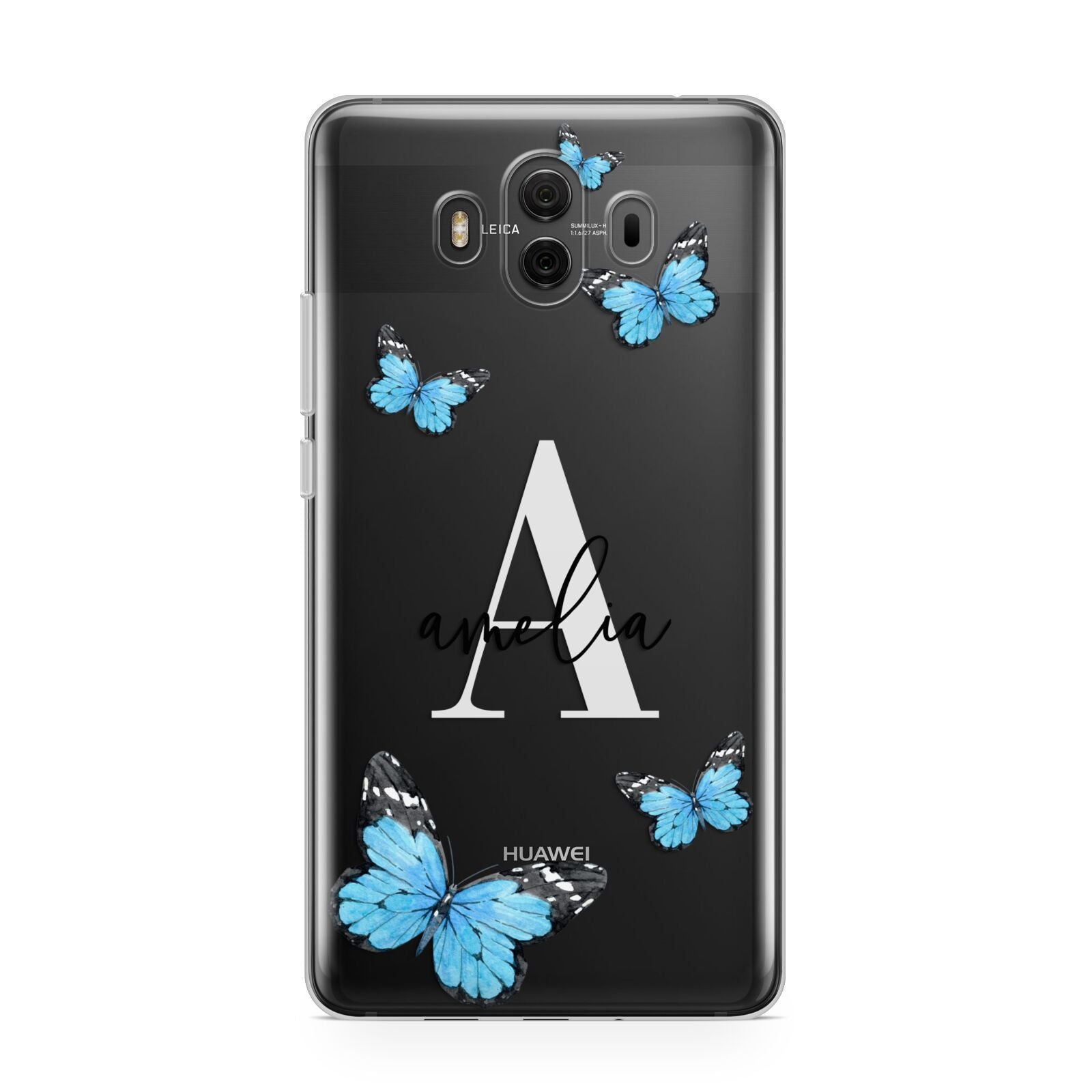 Blue Butterflies with Initial and Name Huawei Mate 10 Protective Phone Case