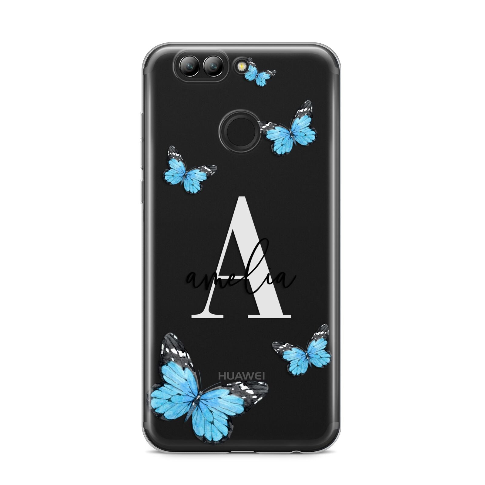 Blue Butterflies with Initial and Name Huawei Nova 2s Phone Case