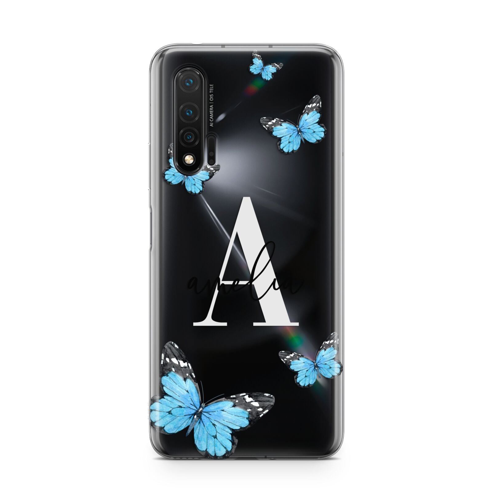Blue Butterflies with Initial and Name Huawei Nova 6 Phone Case