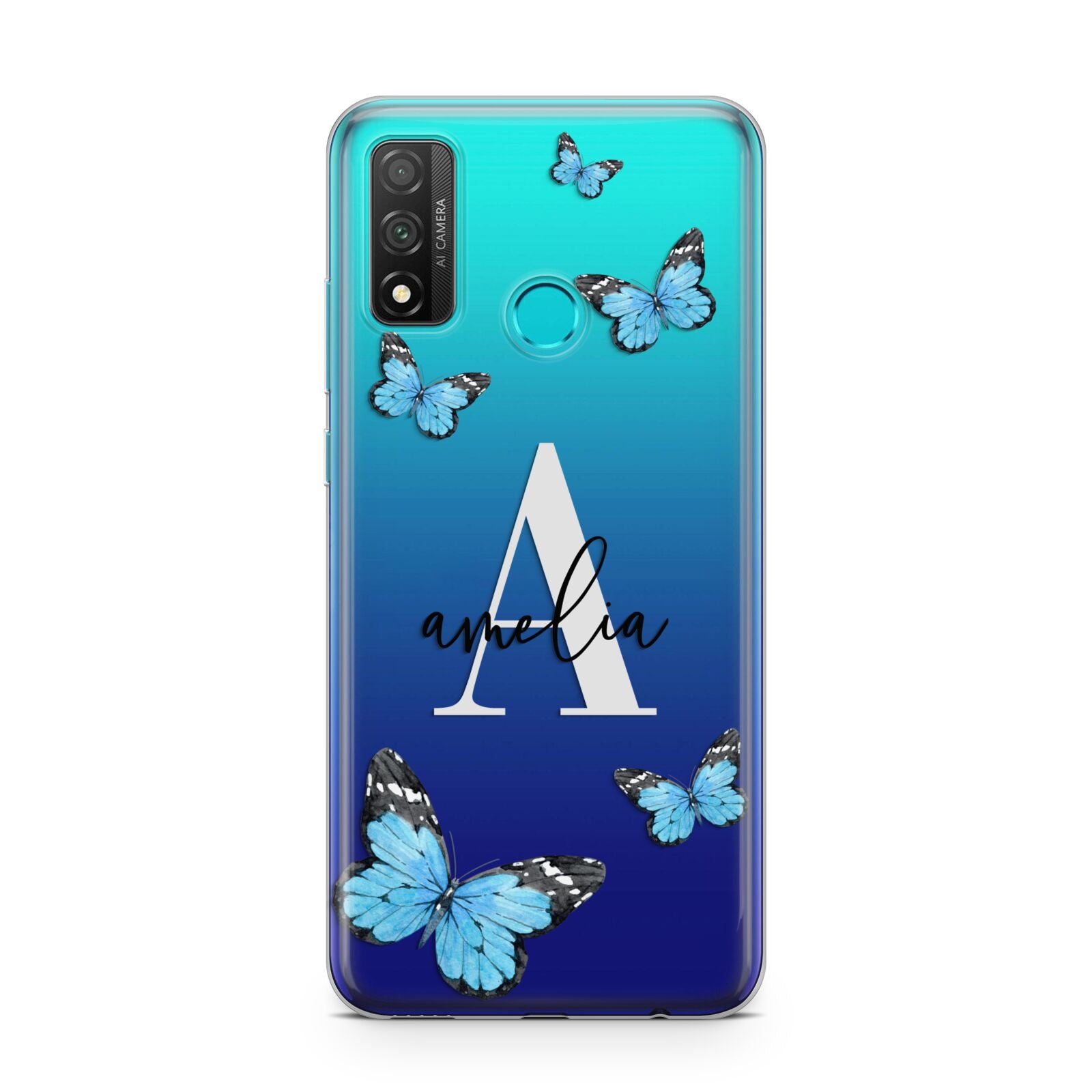 Blue Butterflies with Initial and Name Huawei P Smart 2020