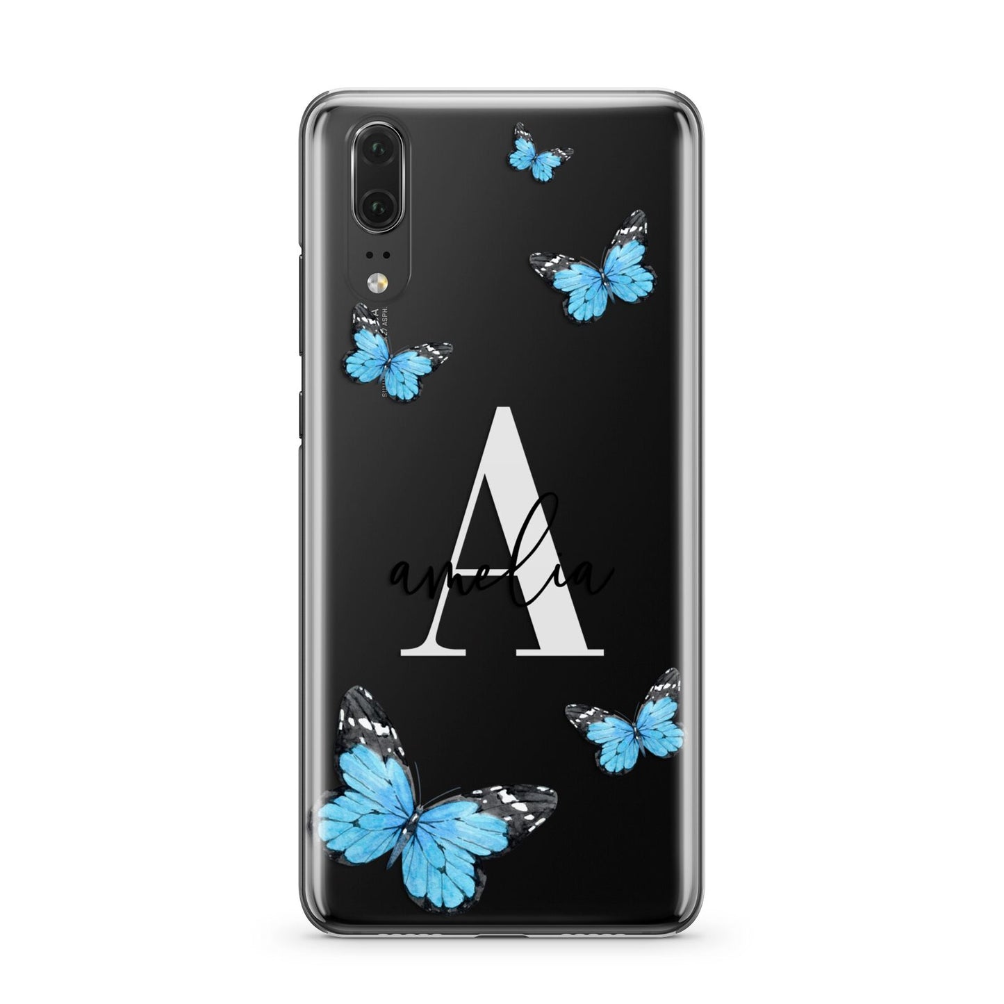 Blue Butterflies with Initial and Name Huawei P20 Phone Case