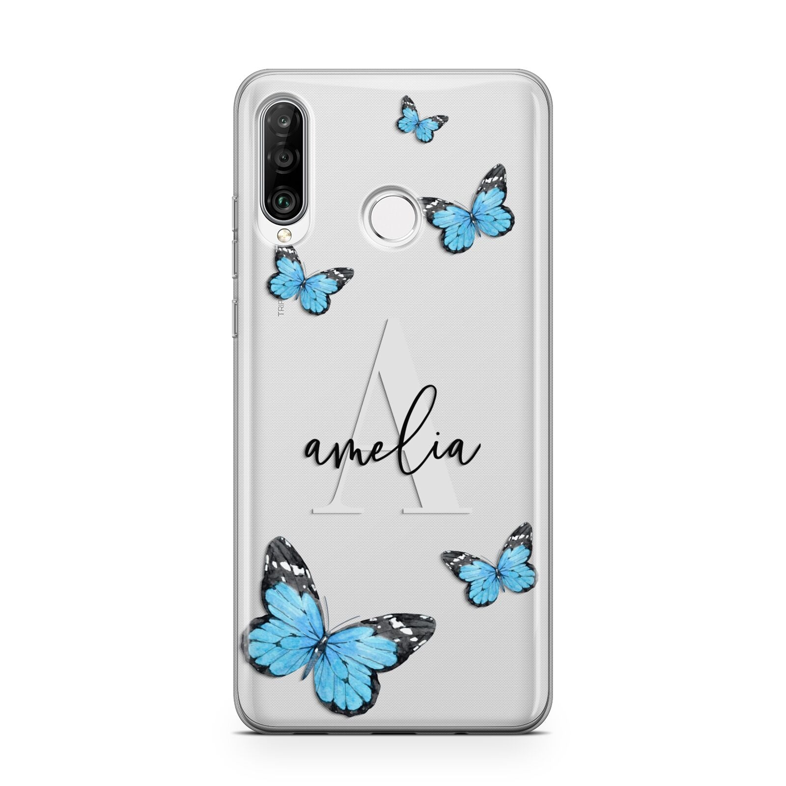 Blue Butterflies with Initial and Name Huawei P30 Lite Phone Case