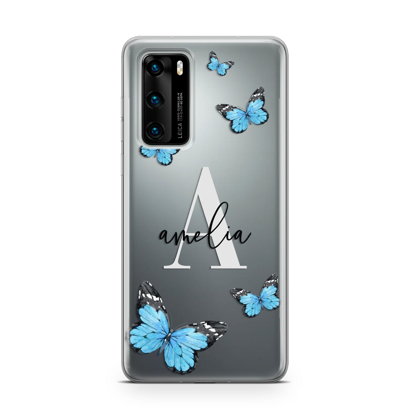 Blue Butterflies with Initial and Name Huawei P40 Phone Case