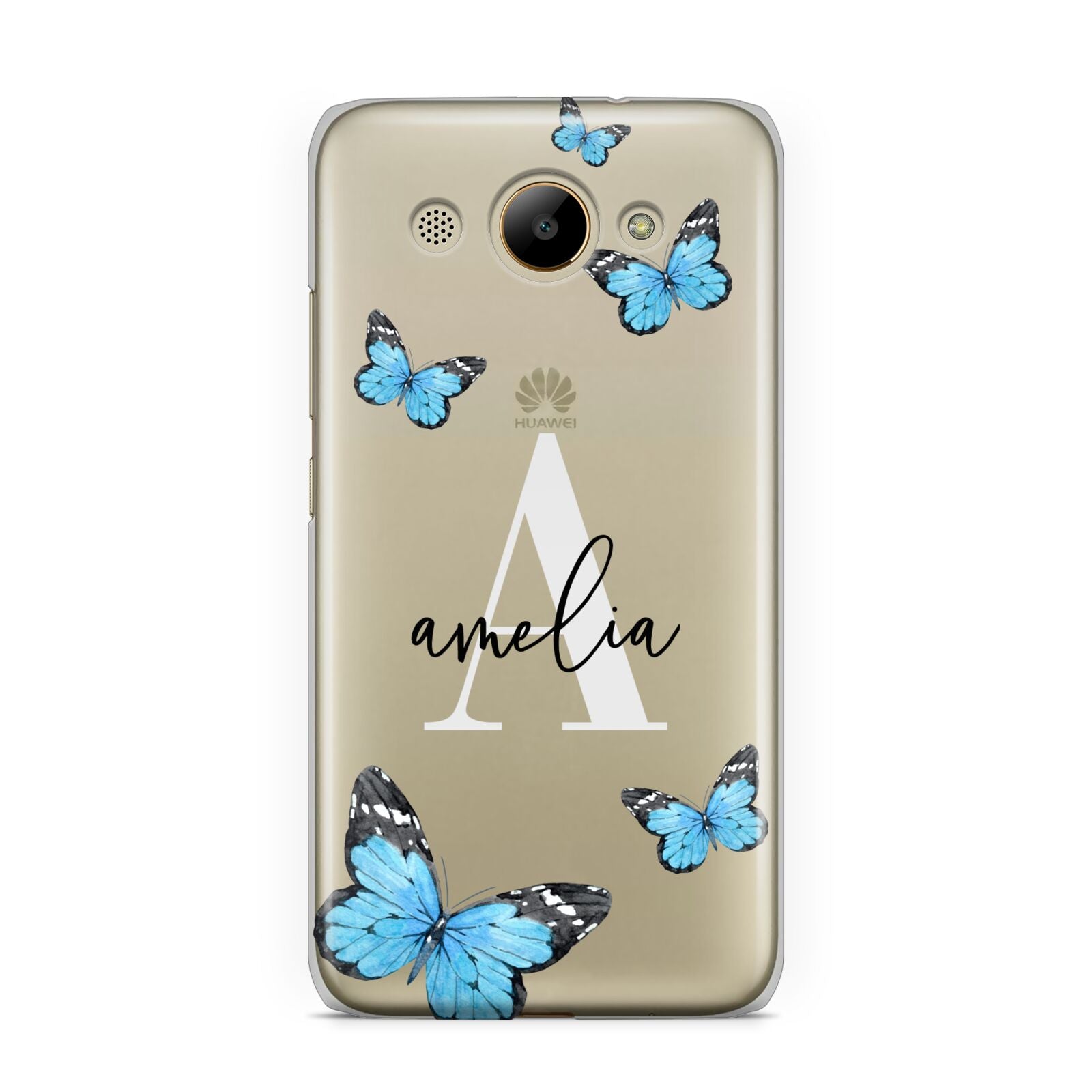 Blue Butterflies with Initial and Name Huawei Y3 2017