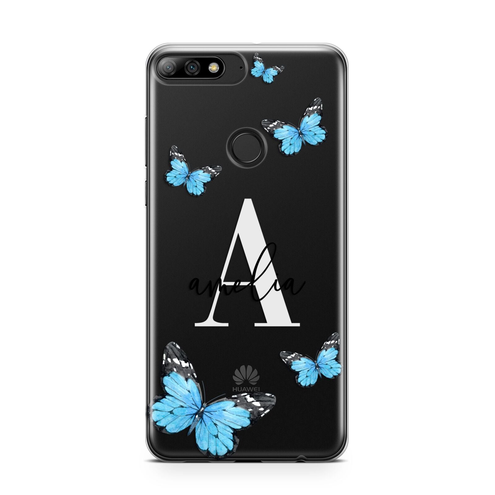 Blue Butterflies with Initial and Name Huawei Y7 2018