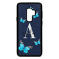 Blue Butterflies with Initial and Name Navy Blue Pebble Leather Samsung S9 Plus Case