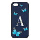 Blue Butterflies with Initial and Name Navy Blue Pebble Leather iPhone 5 Case
