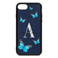 Blue Butterflies with Initial and Name Navy Blue Pebble Leather iPhone 8 Case