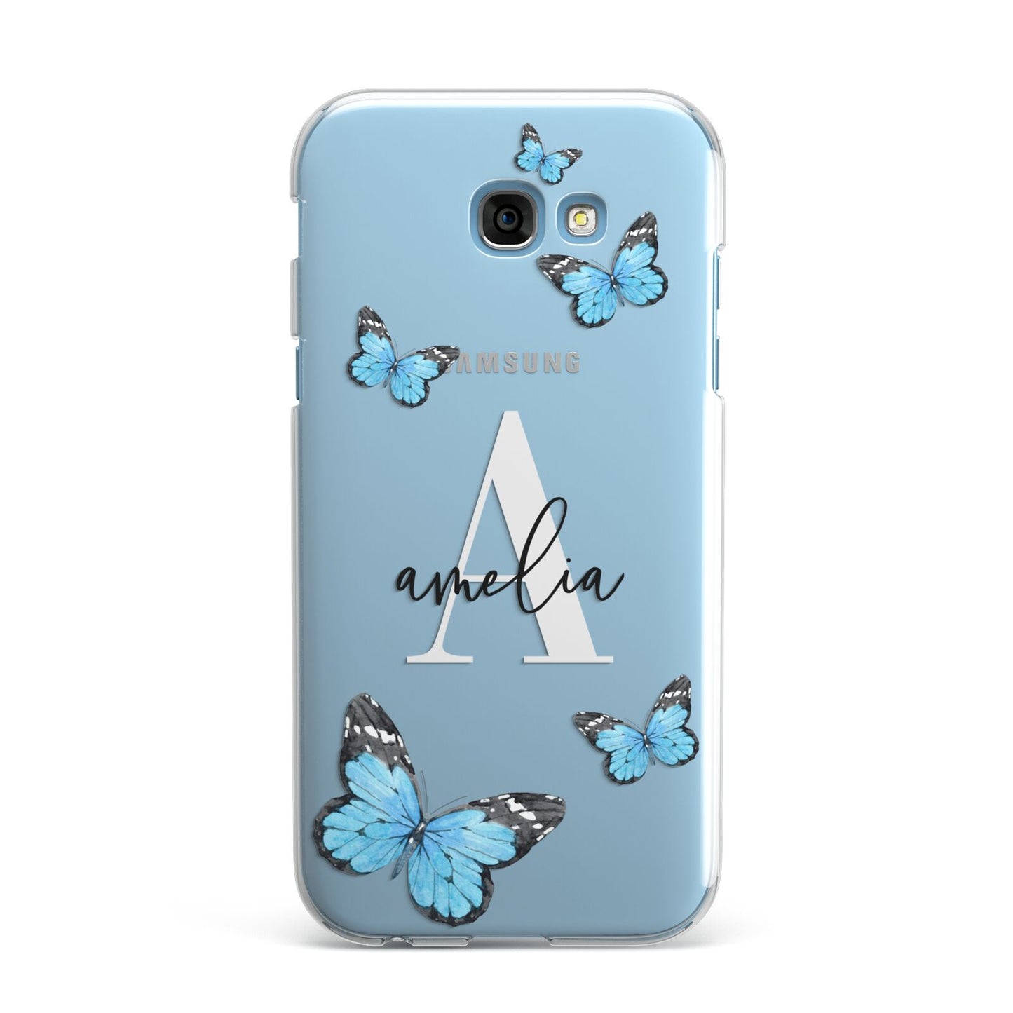 Blue Butterflies with Initial and Name Samsung Galaxy A7 2017 Case