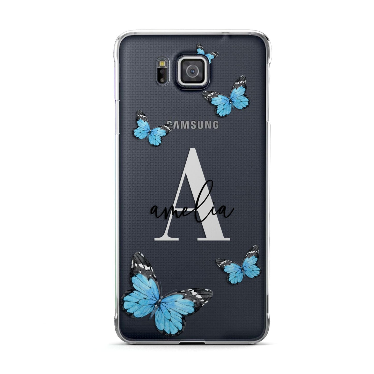 Blue Butterflies with Initial and Name Samsung Galaxy Alpha Case