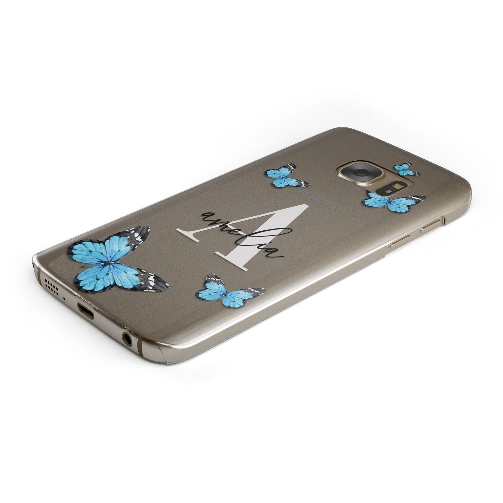Blue Butterflies with Initial and Name Samsung Galaxy Case Bottom Cutout