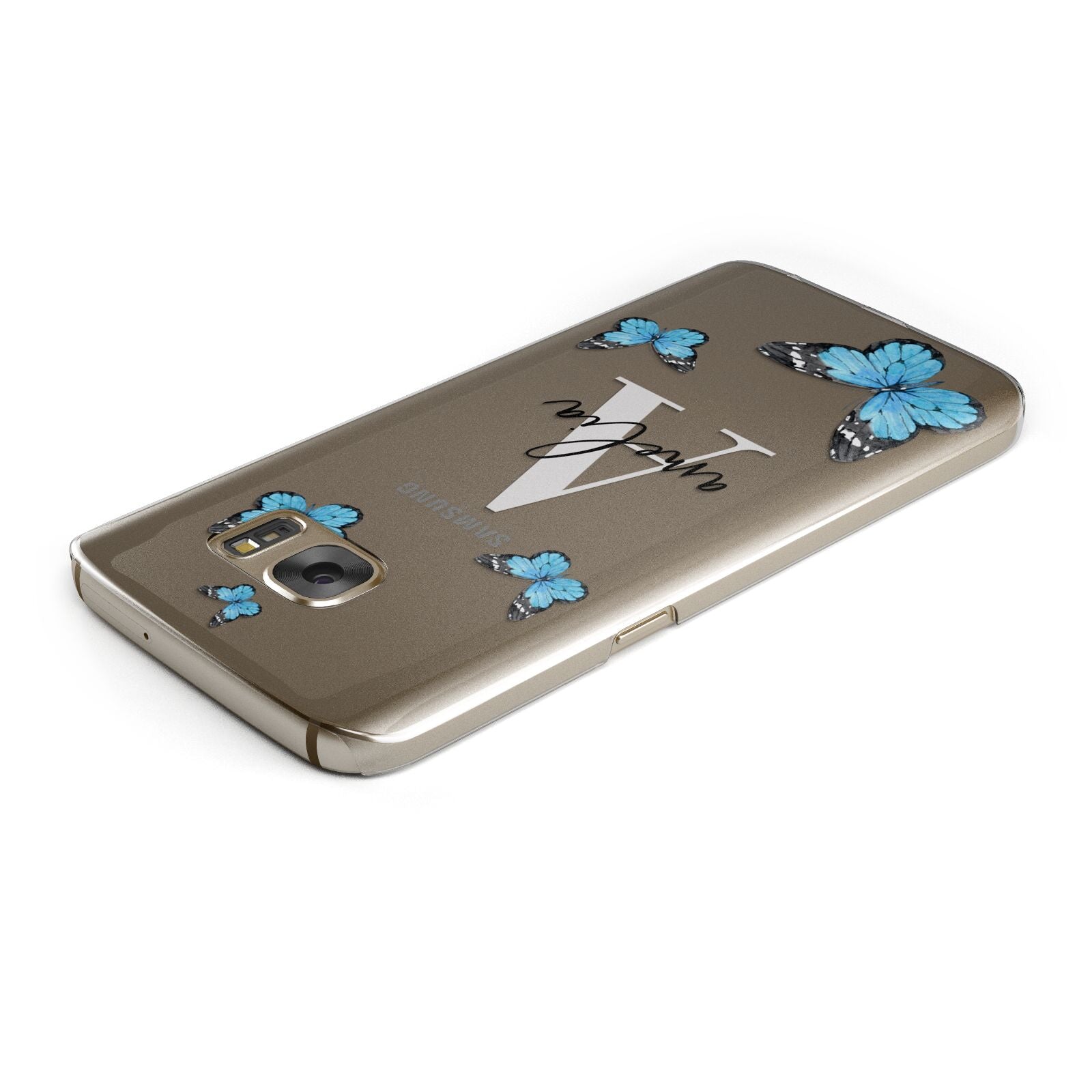 Blue Butterflies with Initial and Name Samsung Galaxy Case Top Cutout