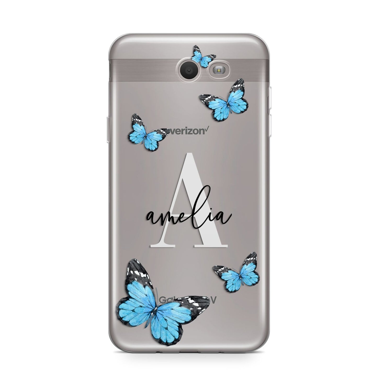 Blue Butterflies with Initial and Name Samsung Galaxy J7 2017 Case