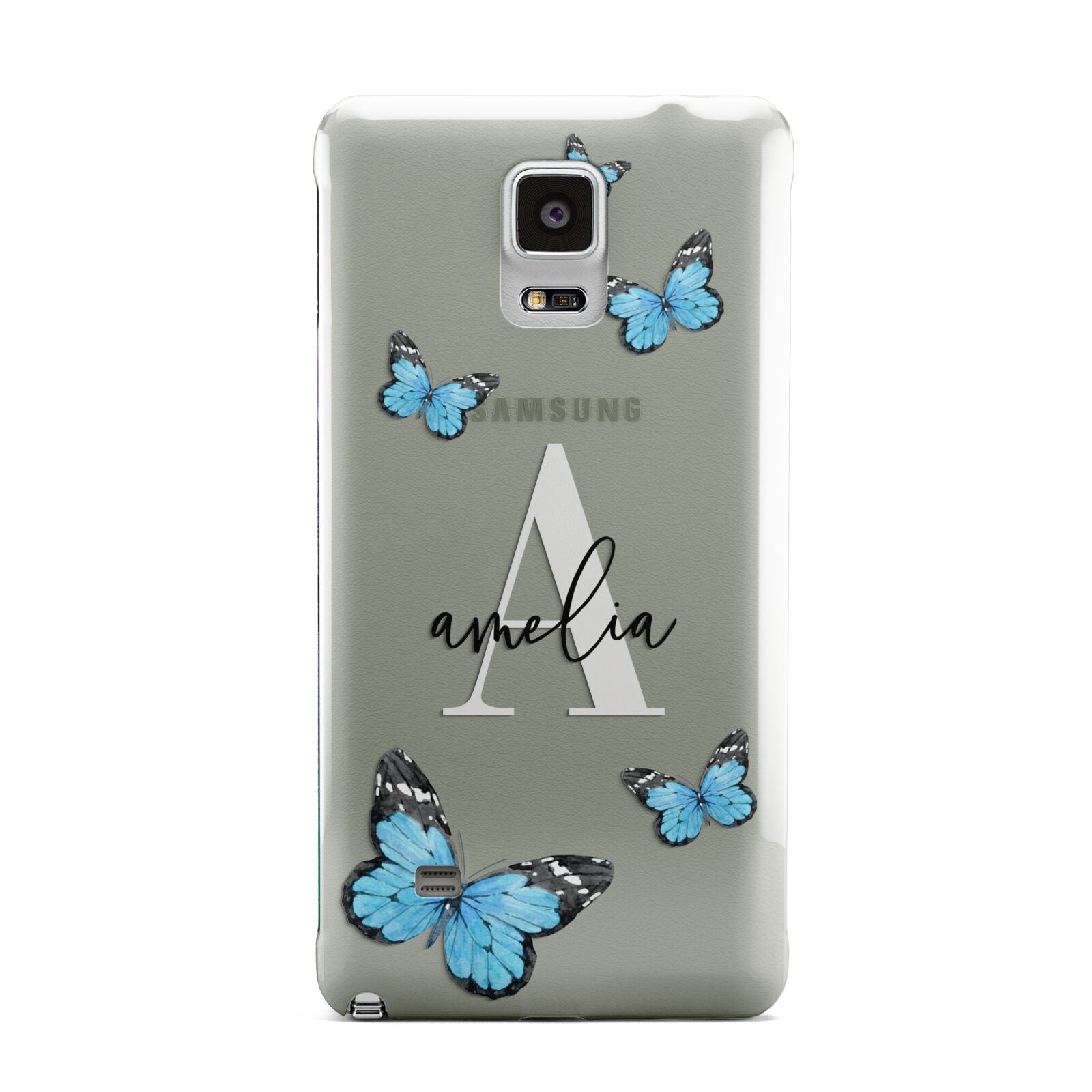 Blue Butterflies with Initial and Name Samsung Galaxy Note 4 Case