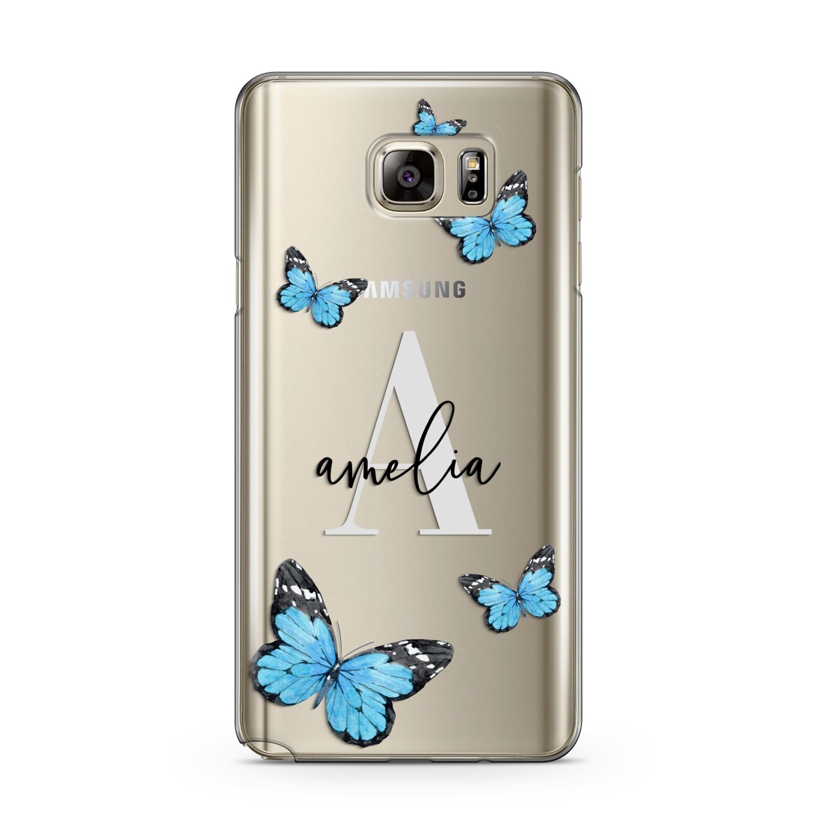 Blue Butterflies with Initial and Name Samsung Galaxy Note 5 Case