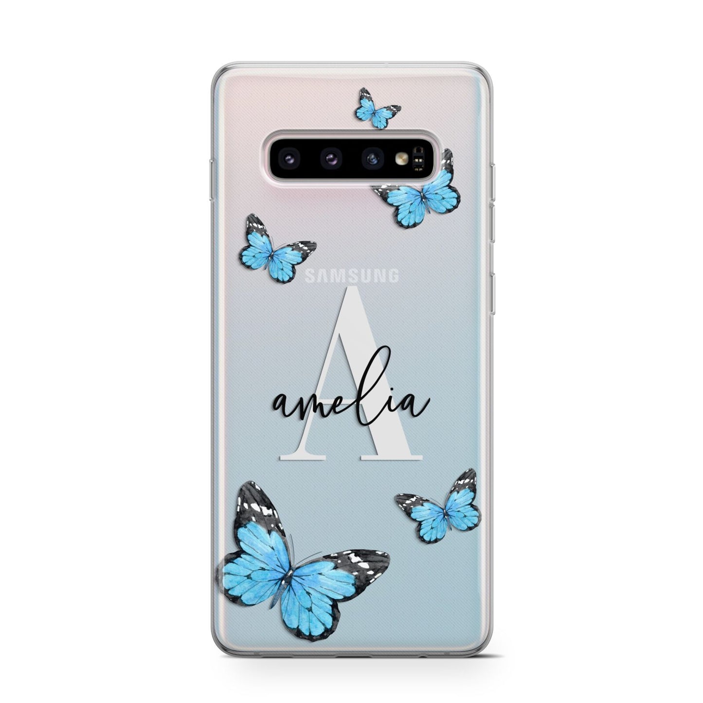 Blue Butterflies with Initial and Name Samsung Galaxy S10 Case