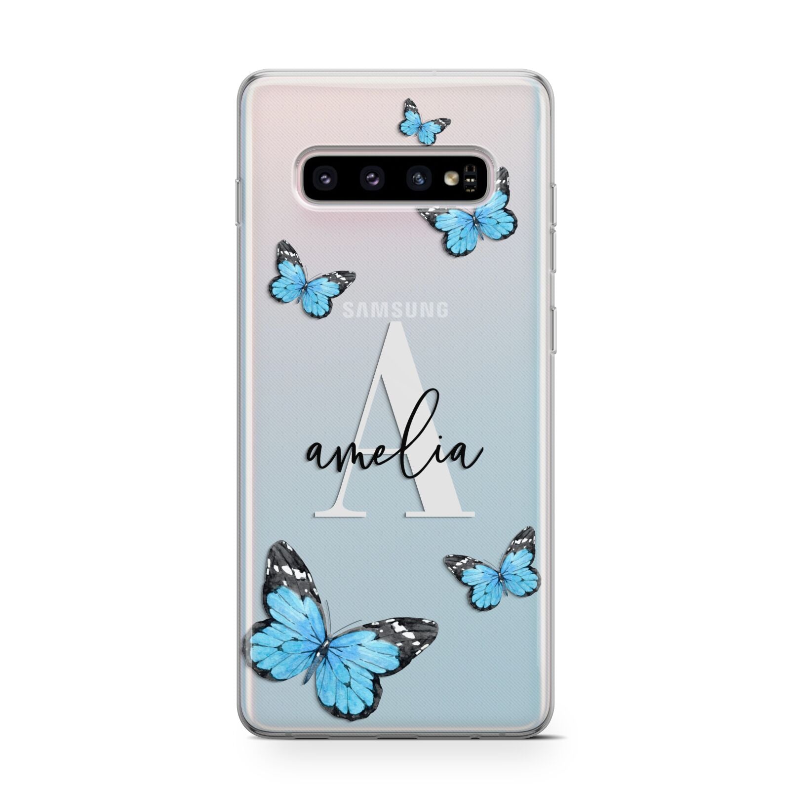 Blue Butterflies with Initial and Name Samsung Galaxy S10 Case