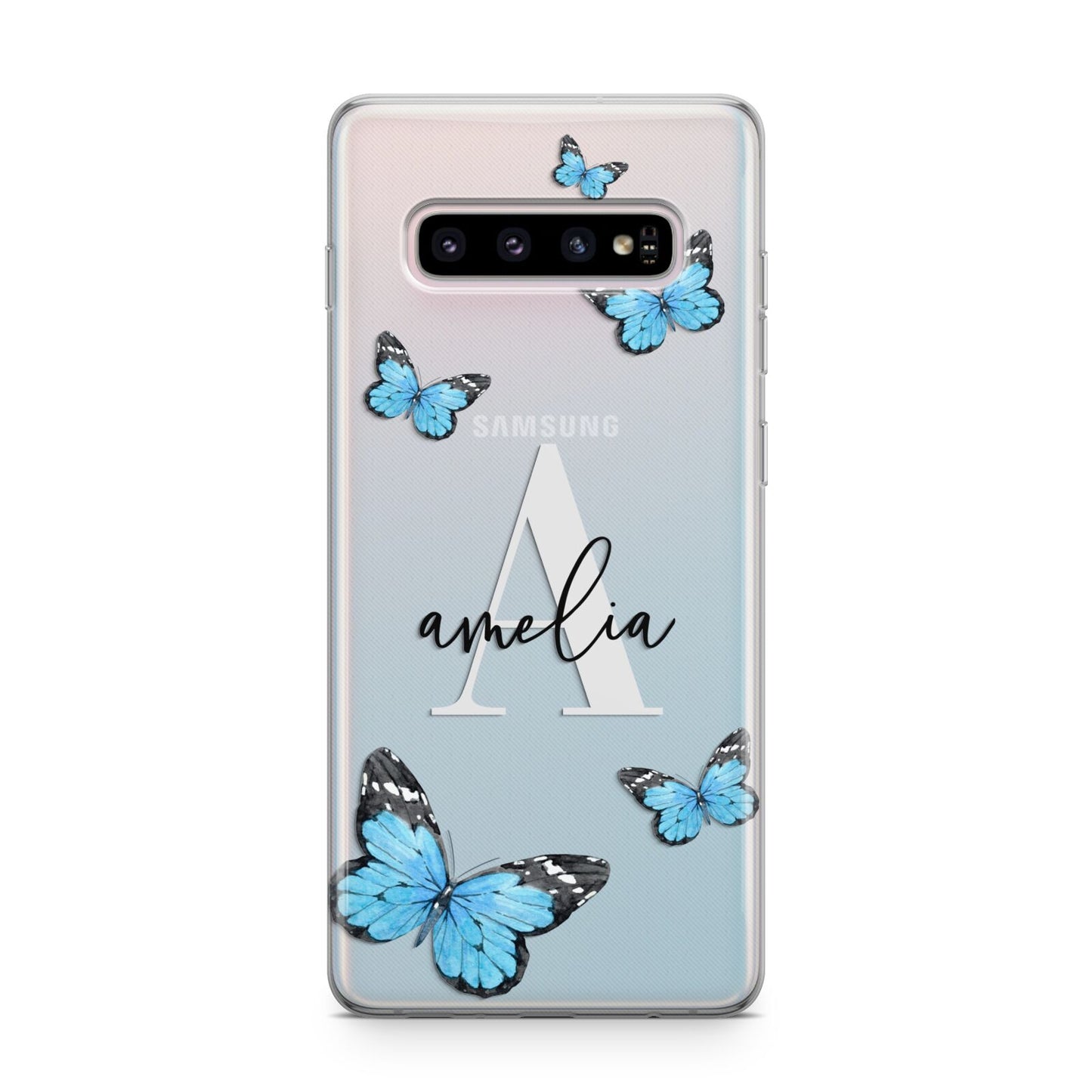 Blue Butterflies with Initial and Name Samsung Galaxy S10 Plus Case