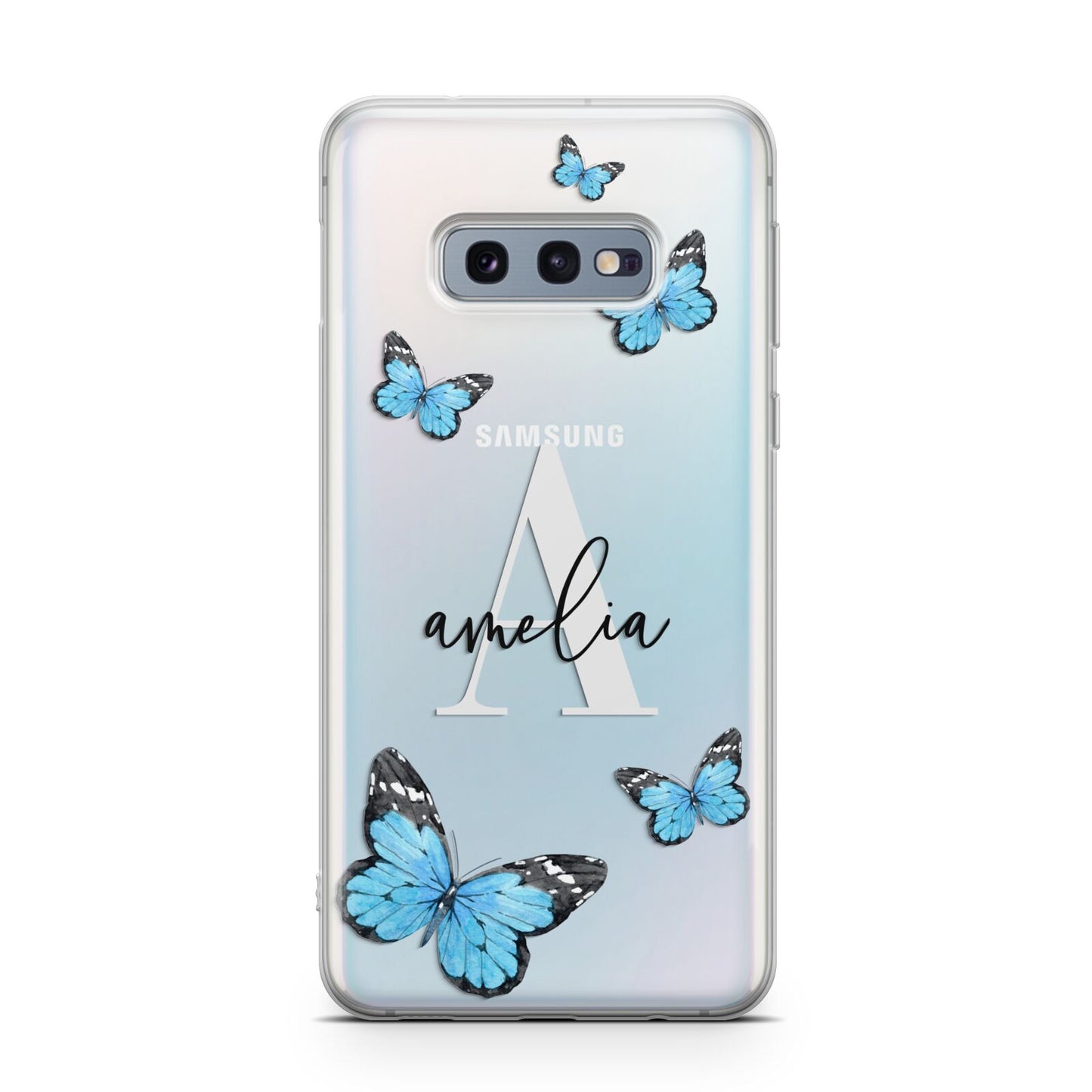 Blue Butterflies with Initial and Name Samsung Galaxy S10E Case