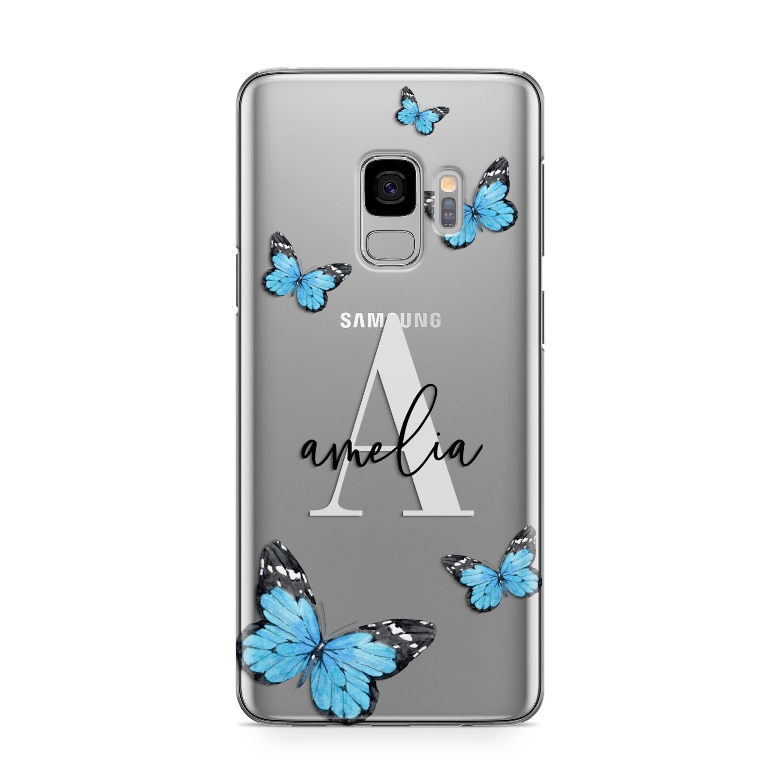 Blue Butterflies with Initial and Name Samsung Galaxy S9 Case