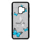 Blue Butterflies with Initial and Name Silver Pebble Leather Samsung S9 Case