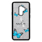 Blue Butterflies with Initial and Name Silver Pebble Leather Samsung S9 Plus Case