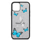 Blue Butterflies with Initial and Name Silver Pebble Leather iPhone 11 Case