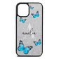 Blue Butterflies with Initial and Name Silver Pebble Leather iPhone 12 Mini Case