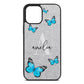 Blue Butterflies with Initial and Name Silver Pebble Leather iPhone 12 Pro Max Case