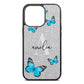 Blue Butterflies with Initial and Name Silver Pebble Leather iPhone 13 Pro Case