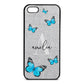 Blue Butterflies with Initial and Name Silver Pebble Leather iPhone 5 Case