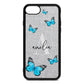 Blue Butterflies with Initial and Name Silver Pebble Leather iPhone 8 Case
