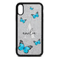 Blue Butterflies with Initial and Name Silver Pebble Leather iPhone Xr Case