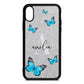 Blue Butterflies with Initial and Name Silver Pebble Leather iPhone Xs Case