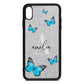 Blue Butterflies with Initial and Name Silver Pebble Leather iPhone Xs Max Case