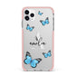 Blue Butterflies with Initial and Name iPhone 11 Pro Max Impact Pink Edge Case